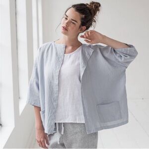 Not Perfect Linen Sintra 100% Linen Kimono Cardigan Jacket Grey Blue One Size